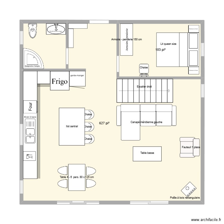 Pikauba rdc v.2. Plan de 2 pièces et 68 m2