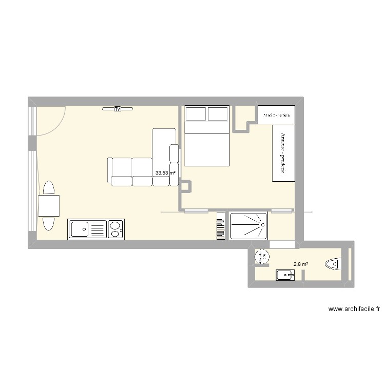 T2 BREST. Plan de 2 pièces et 36 m2