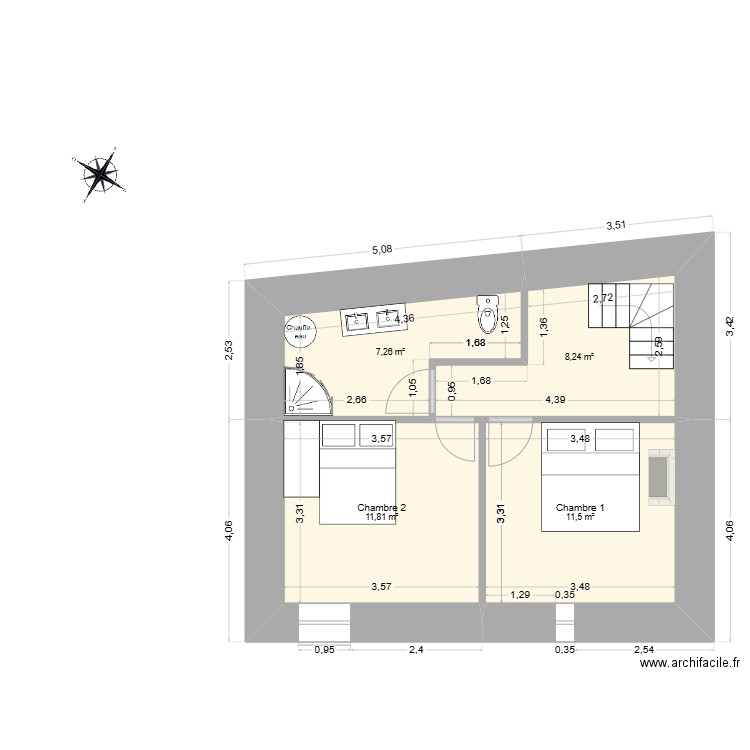 Etat futur / étage. Plan de 4 pièces et 39 m2