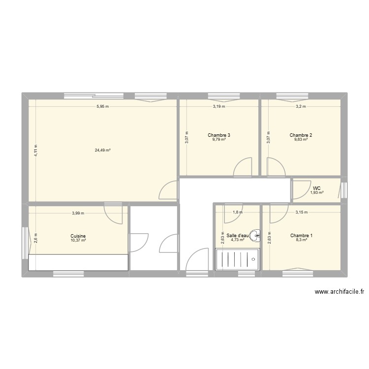 Marec Xavier projet N1. Plan de 7 pièces et 69 m2