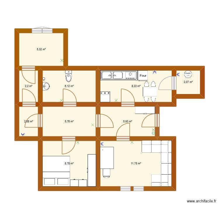 Youssef maison. Plan de 10 pièces et 58 m2
