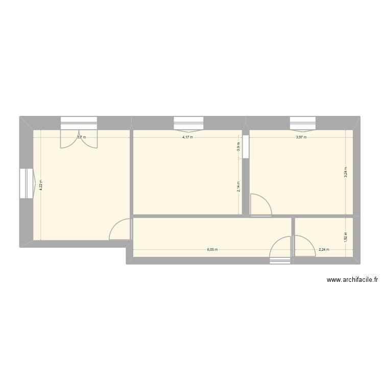 Appart. Plan de 4 pièces et 55 m2