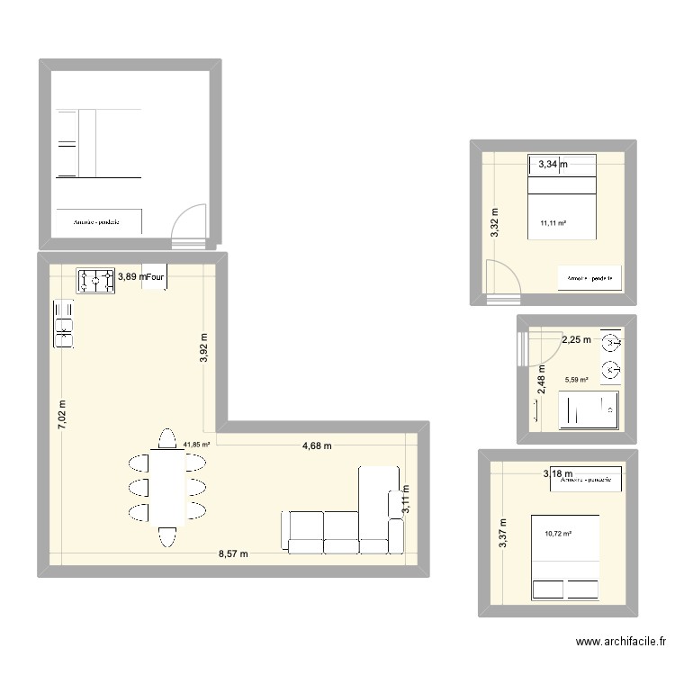 Plan 2 NO. Plan de 4 pièces et 69 m2