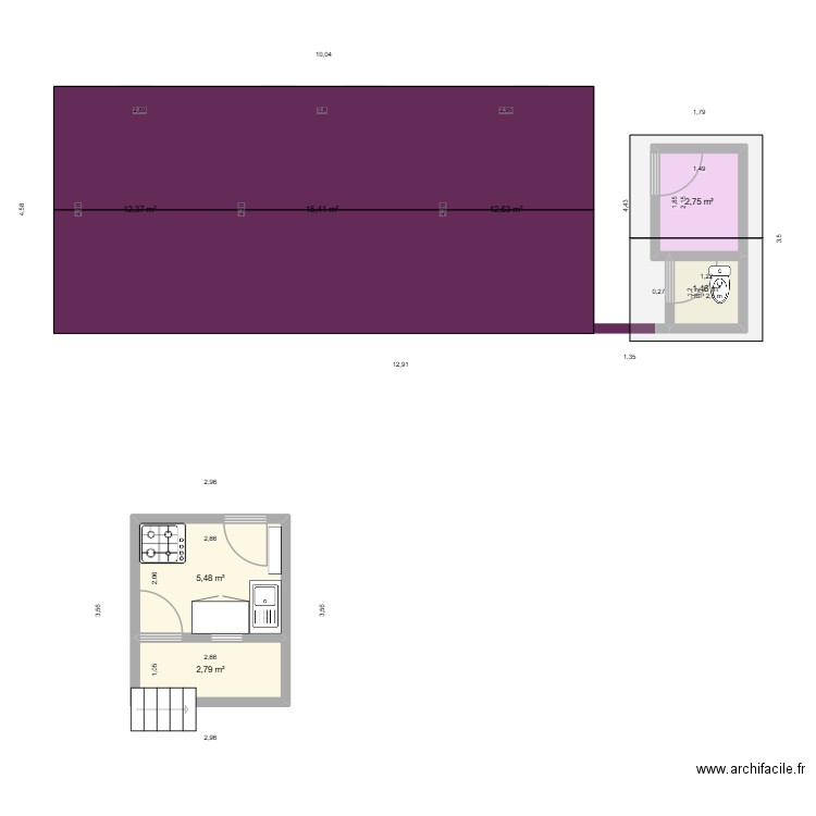 MDM CLTE. Plan de 7 pièces et 53 m2