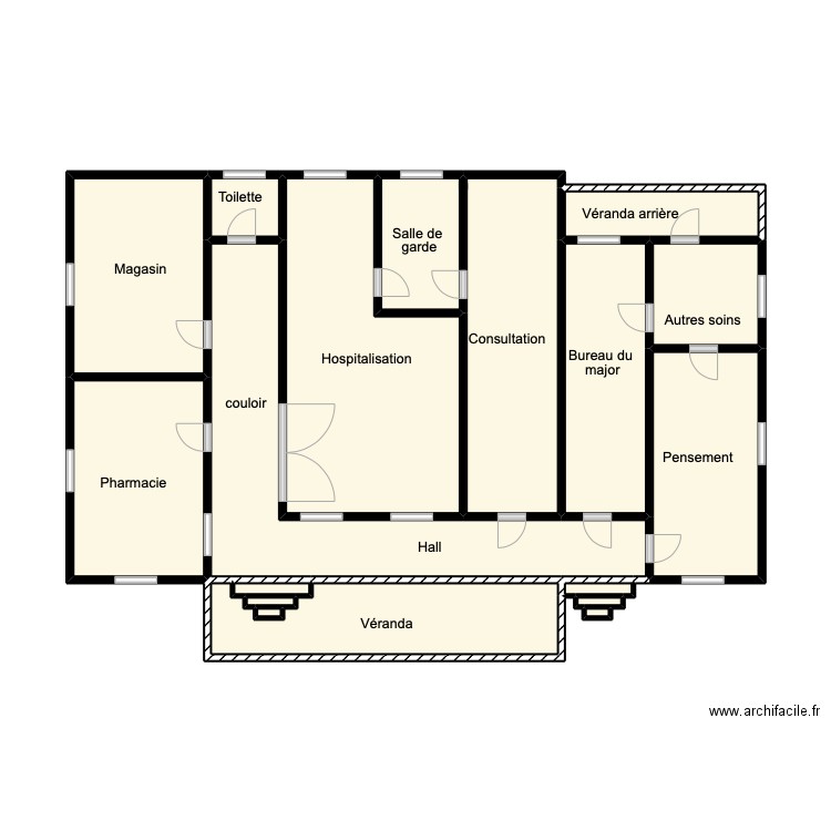 Dispensaire du CS de Possotome. Plan de 17 pièces et 57 m2