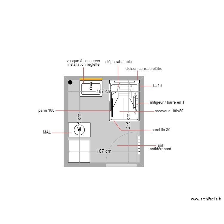 kacis. Plan de 1 pièce et 4 m2