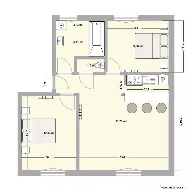 180AFmur. Plan de 5 Pièces et 58 m² 180AFmur. Plan de 5 Pièces et 58 m²