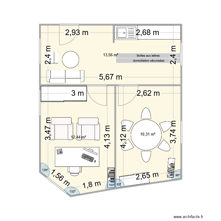 Plan. Plan de 3 pièces et 36 m2
