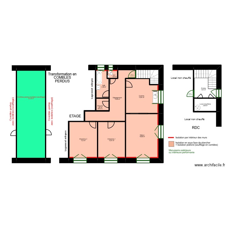 Plan Derine à Niherne PROJET. Plan de 13 pièces et 127 m2