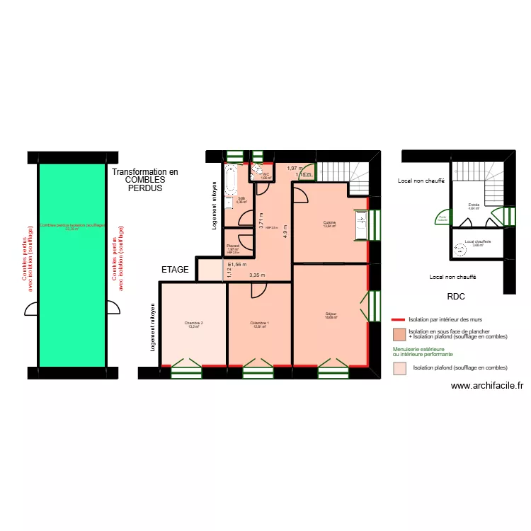 Plan Derine &agrave; Niherne PROJET. Plan de 14  et 127 m²