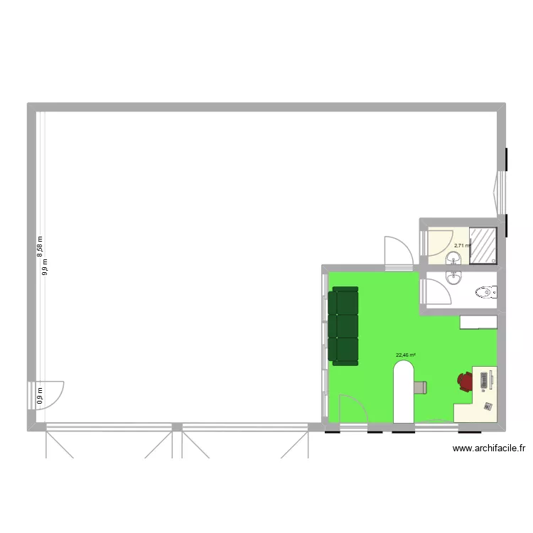 Hangar 01. Plan de 2 Pièces et 25 m²