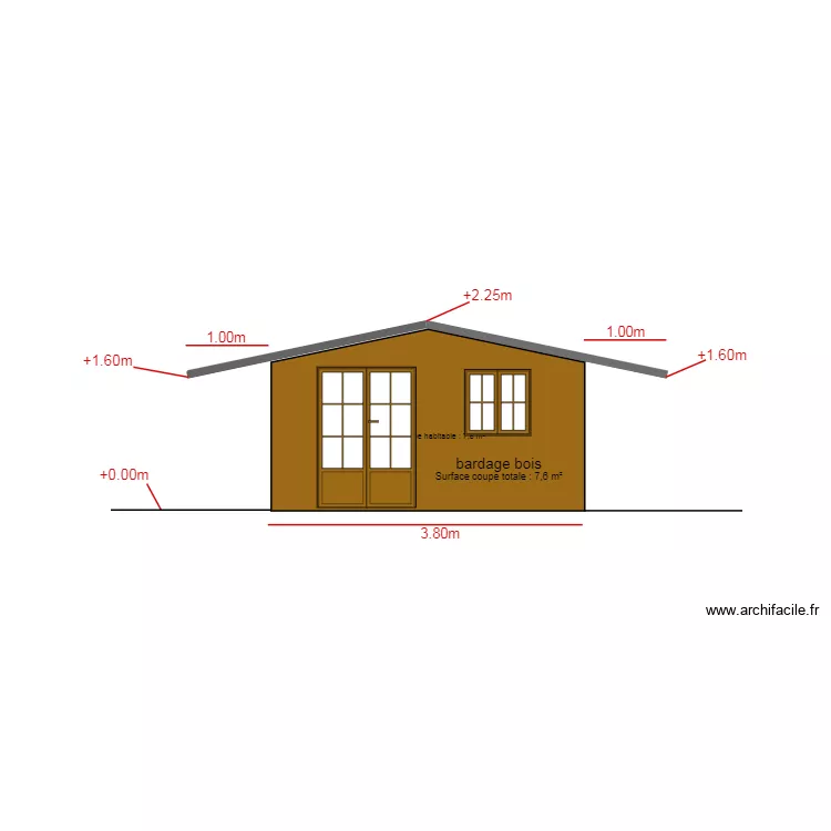 facade nord abri de jardin. Plan de 