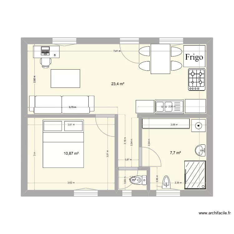Essai Soraya 2. Plan de 4 pièces et 43 m²