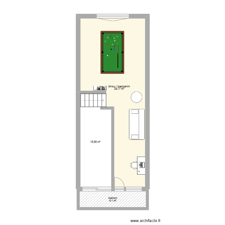 casa cara etaj. Plan de 3 pièces et 44 m2