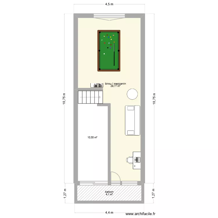 casa cara etaj. Plan de 3 pièces et 44 m² casa cara etaj. Plan de 3 pièces et 44 m²
