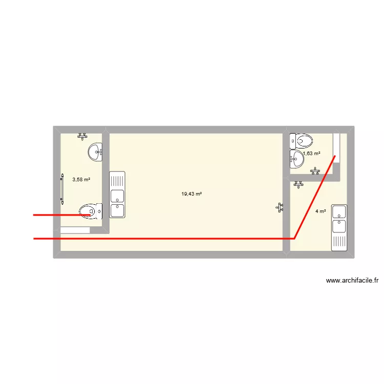 Arriere cour. Plan de 4 Pièces et 29 m² Arriere cour. Plan de 4 Pièces et 29 m²