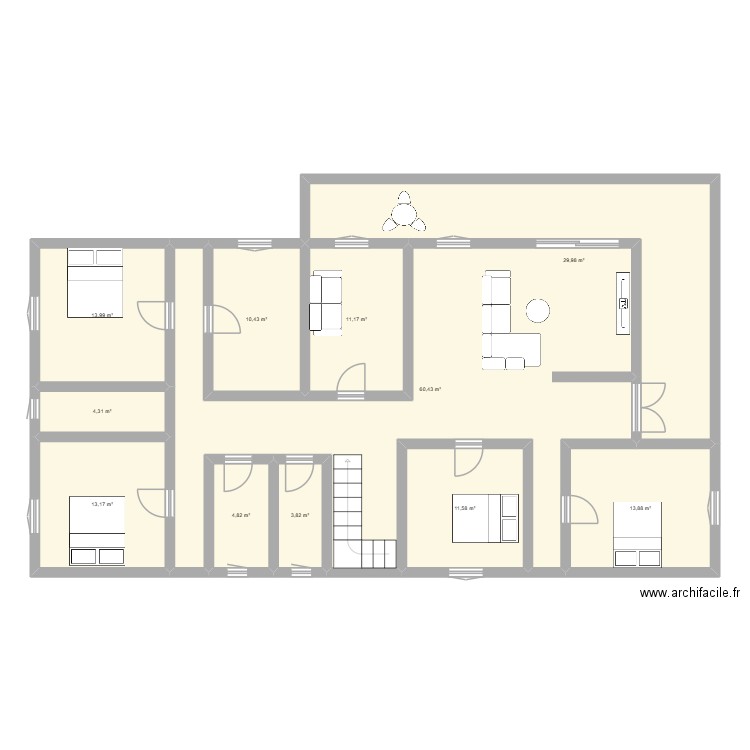 Maison étage. Plan de 11 pièces et 178 m2