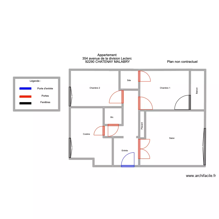 Appartement ROUSSEAU 3 pi&egrave;ces  sans mesure . Plan de 