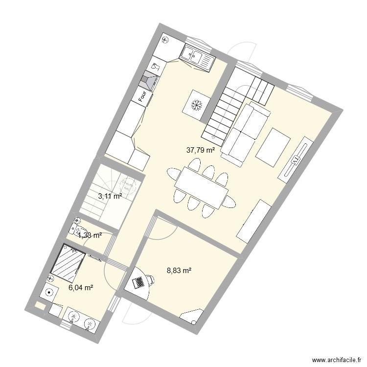 Appartement 15A - mesures réelles. Plan de 7 pièces et 118 m2