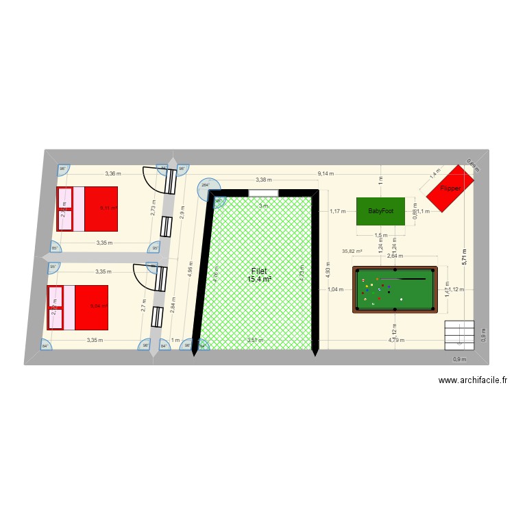 batiment. Plan de 4 pièces et 69 m2
