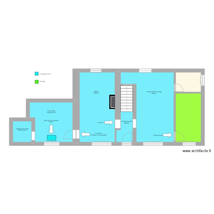 Valencogne - Carrelage. Plan de 6 pièces et 79 m2