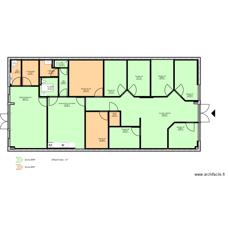 Biard - ERP. Plan de 28 pièces et 194 m2