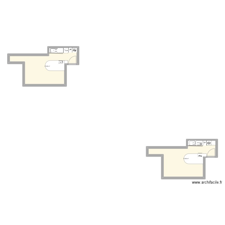 CUISINE. Plan de 2 pièces et 43 m2