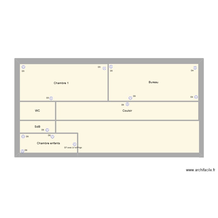 Candusso. Plan de 6 pièces et 57 m2