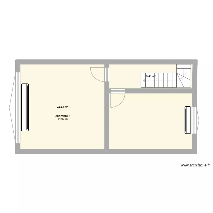 1 etage. Plan de 3  et 44 m²
