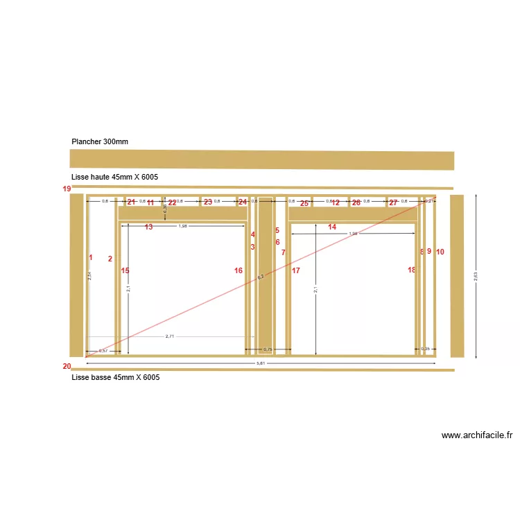 Face sud RDC. Plan de 
