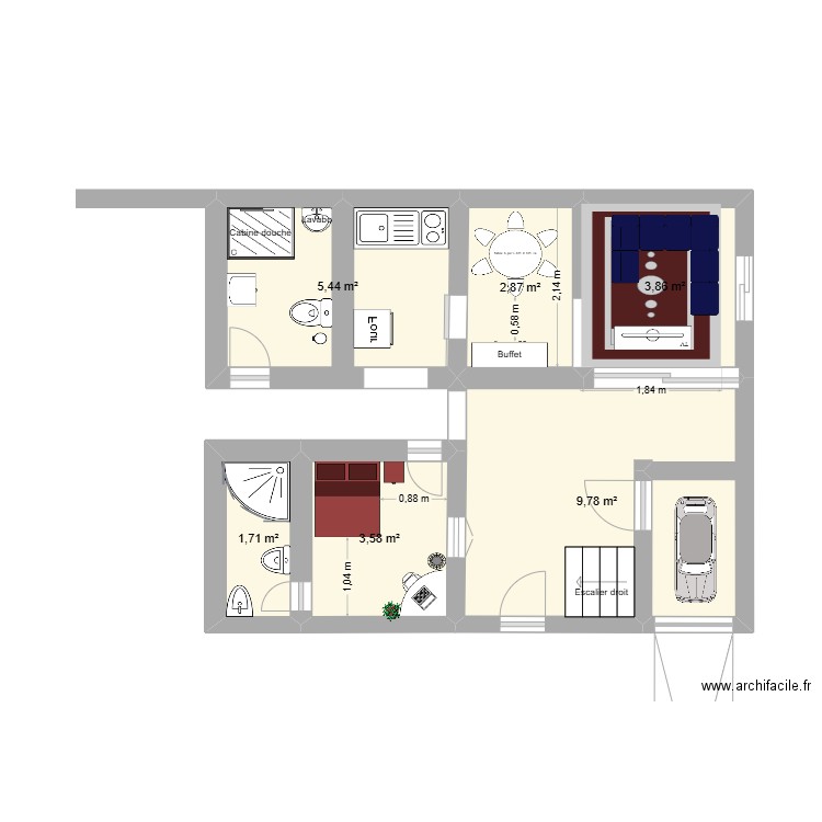 maison couple. Plan de 6 pièces et 27 m2