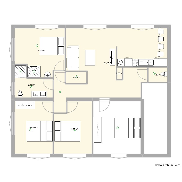JEJE Souche 1er eclairage V2. Plan de 8 pièces et 85 m2