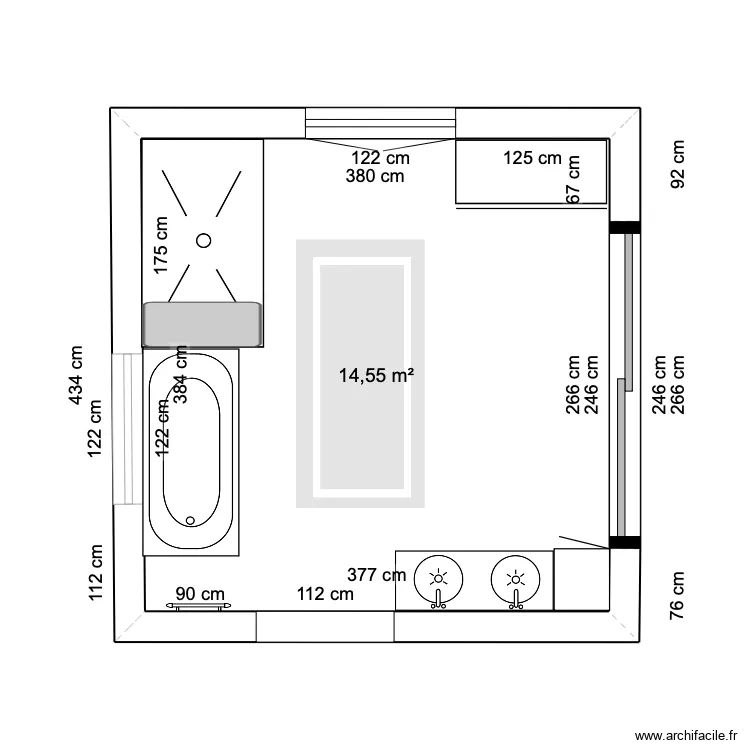 Plan agencement version 2 Salle de bain Deauville. Plan de 