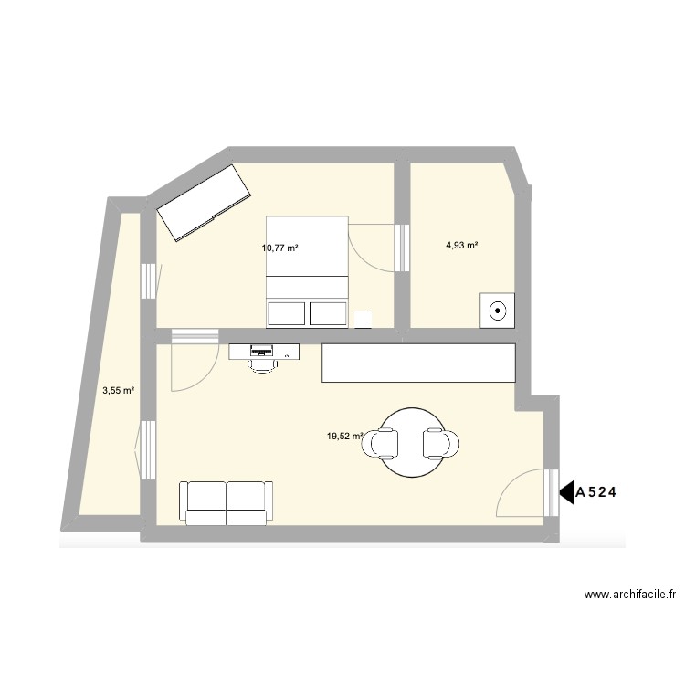 appart nb. Plan de 4 pièces et 39 m2
