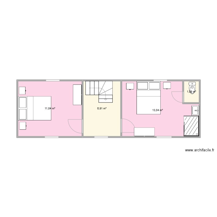 etage courte cavée  2 chambres 1 pièce d'eau. Plan de 4 pièces et 33 m2