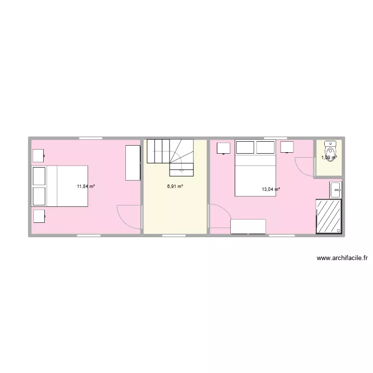 etage courte cav&eacute;e  2 chambres 1 pi&egrave;ce d'eau. Plan de 