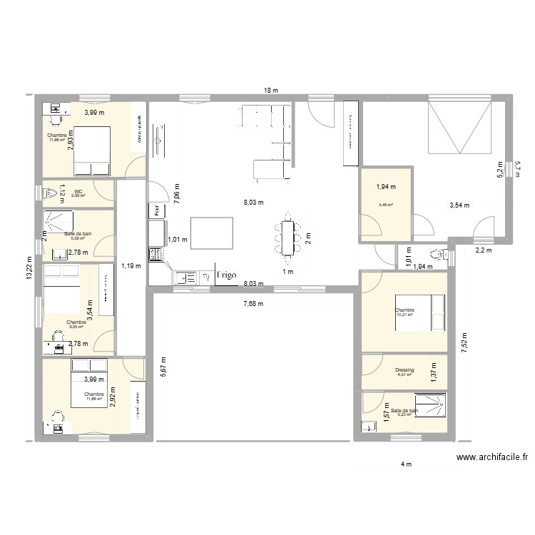 projet 2. Plan de 9 pièces et 67 m2