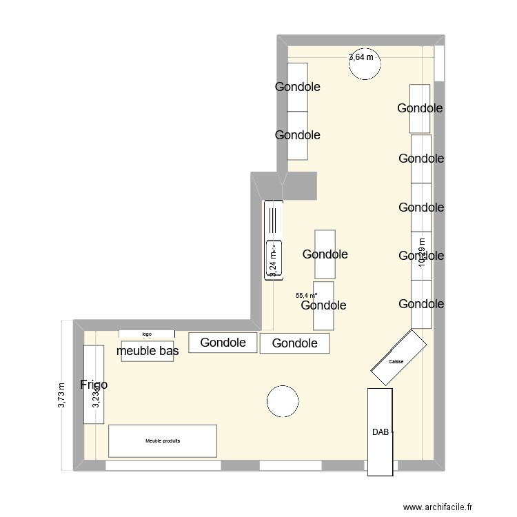 avec zone evier. Plan de 1 pièce et 55 m2