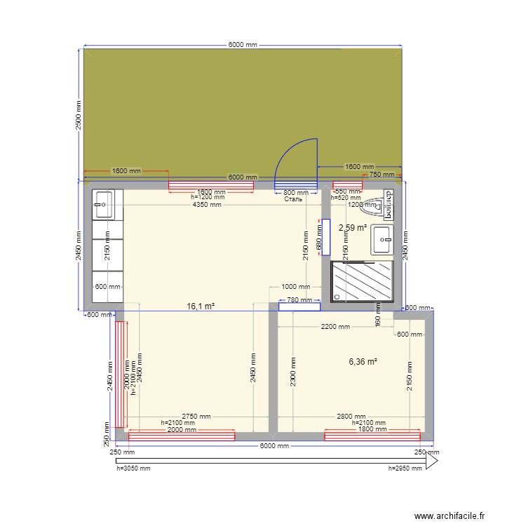 Яншино. Plan de 4 pièces et 38 m2
