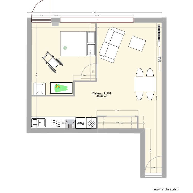 PLATEAU ADVF 604. Plan de 1 pièce et 46 m2