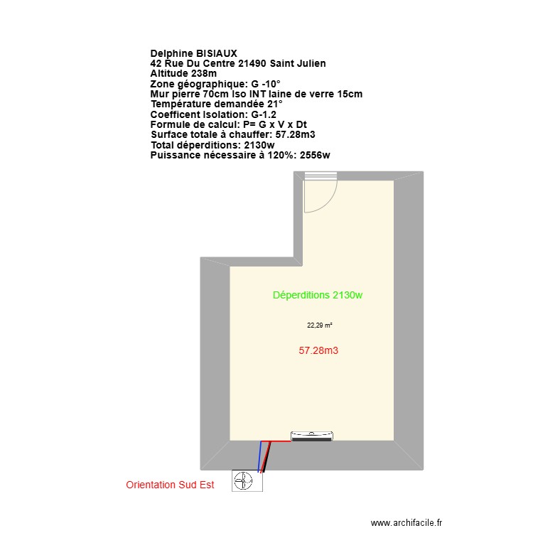 BISIAUX. Plan de 1 pièce et 22 m2