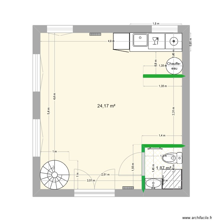COPRO GUILLOT PARIS 16 RDC PROJET. Plan de 2 pièces et 26 m2