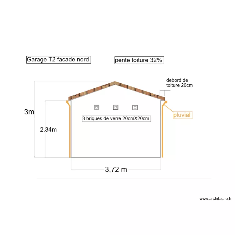 Garage T2 facade nord. Plan de 1  et 10 m²