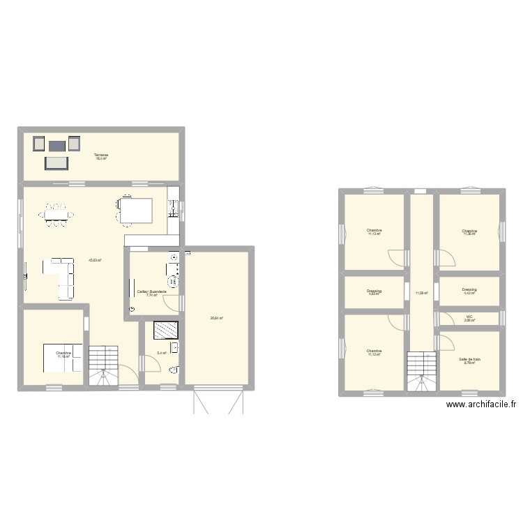 Projet maison ST LOUP. Plan de 14 pièces et 174 m2