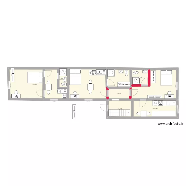 3 maisons 2 er modifi&eacute;. Plan de 