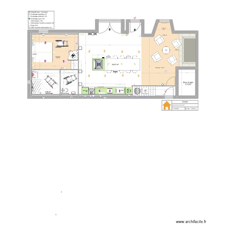 Yssingeaux Den Dulk M. RdC Modification 11_12_25. Plan de 13 pièces et 87 m2