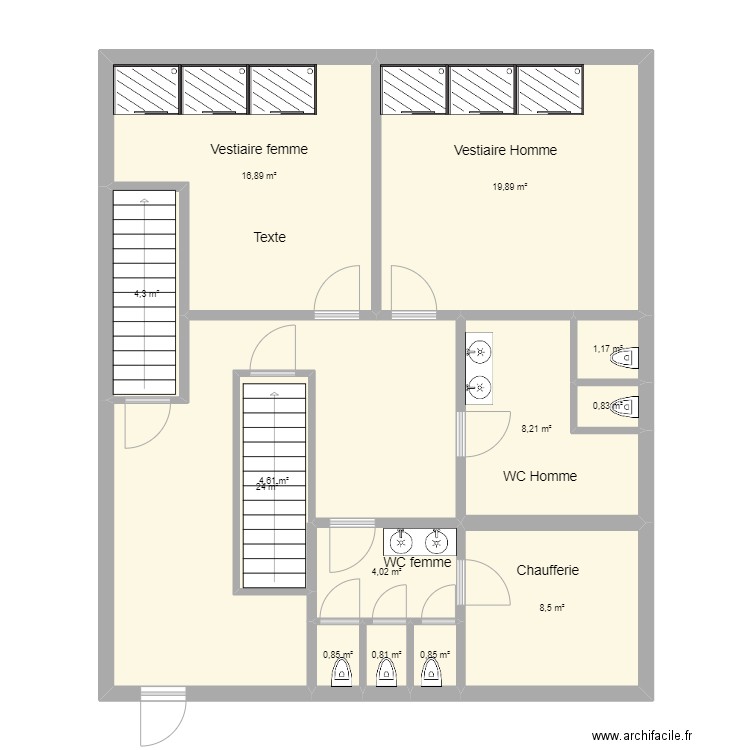 Vestiaire . Plan de 13 pièces et 95 m2