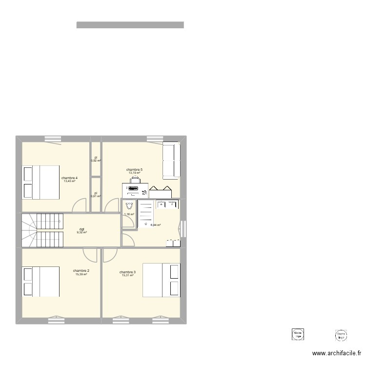 courier etage. Plan de 9 pièces et 76 m2