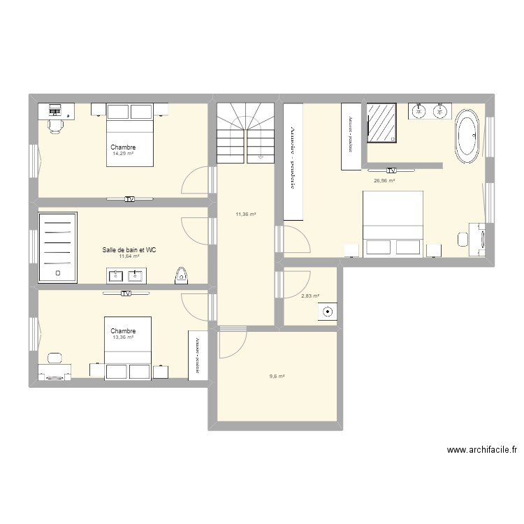 RDV niveau 1 Projet Volkrange 3. Plan de 7 pièces et 90 m2