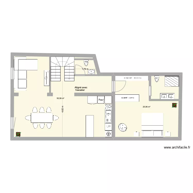 Etage 1 New Patou Appartement version Patou 2. Plan de 2 pièces et 77 m²